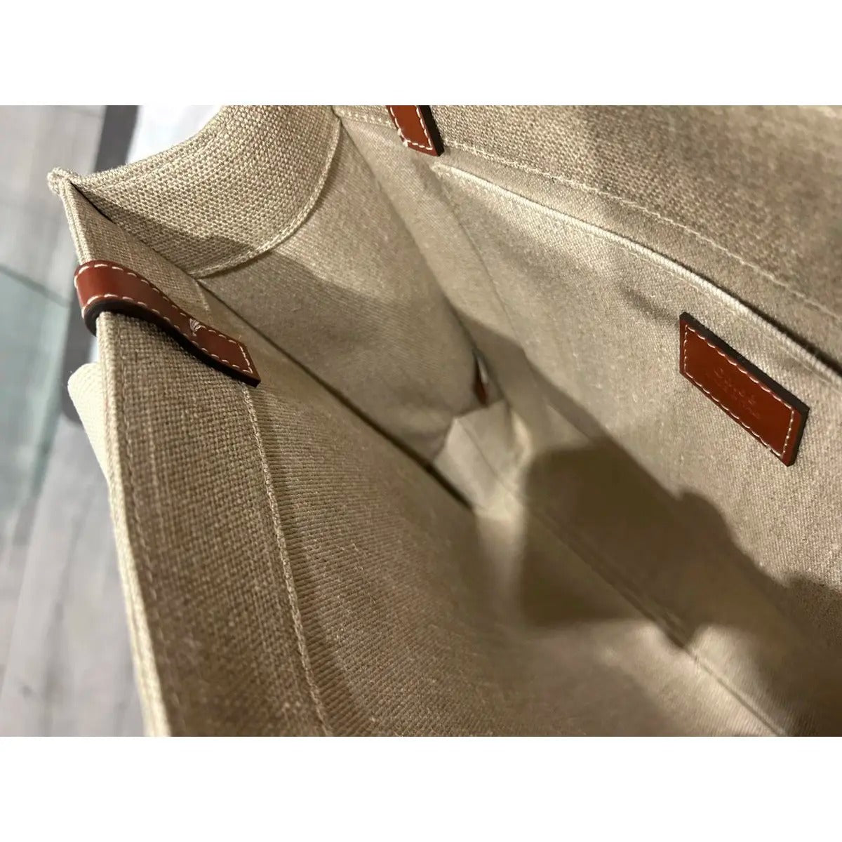 CHLOÉ WOODY TOTE BAG AUS LEINEN