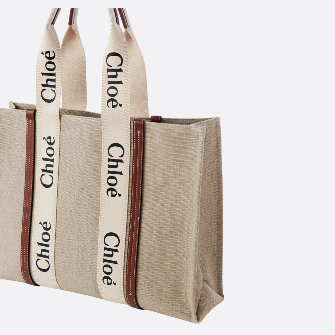 CHLOÉ WOODY TOTE BAG AUS LEINEN