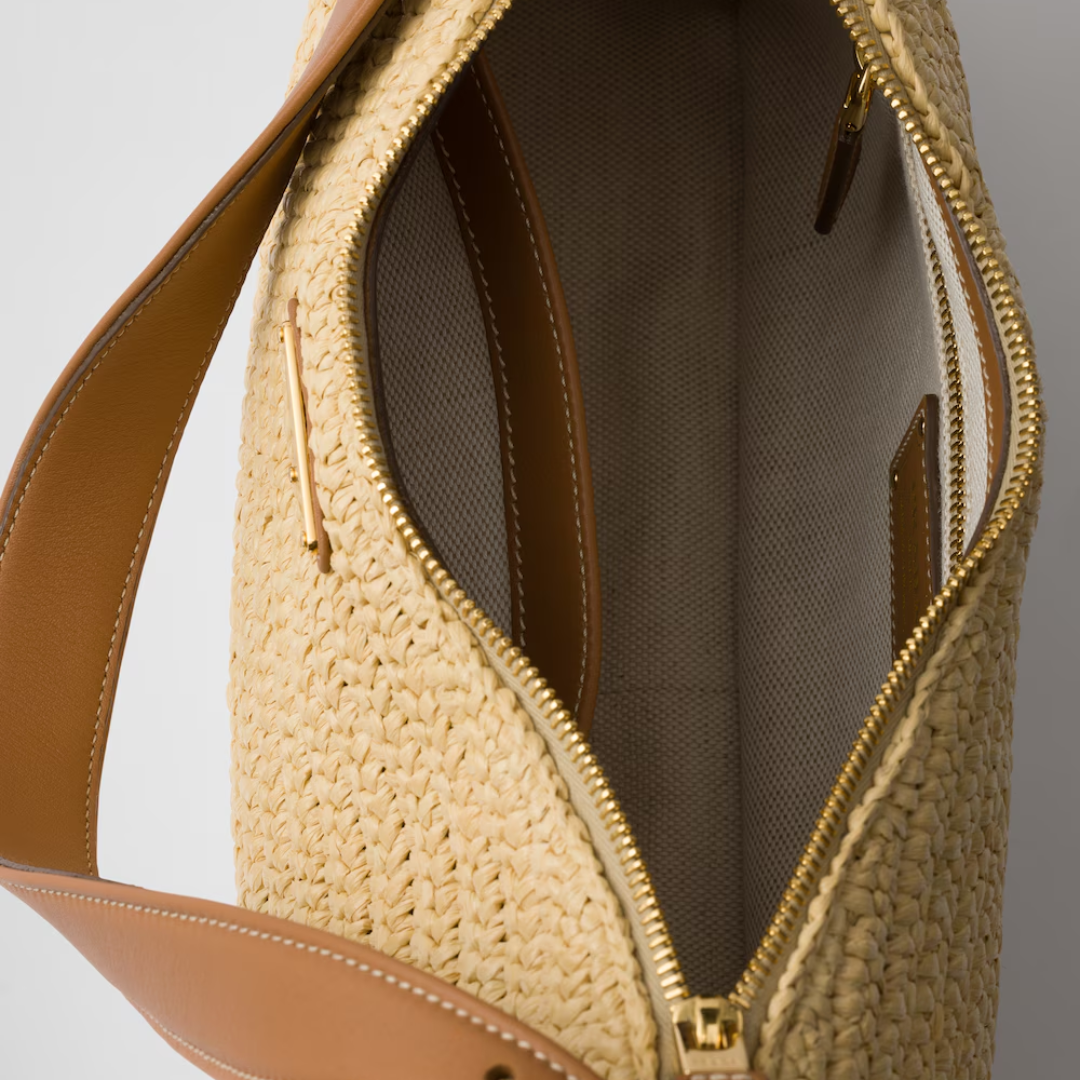 PRADA GROSSE HANDTASCHE AUS HÄKELSTRICK UND LEDER